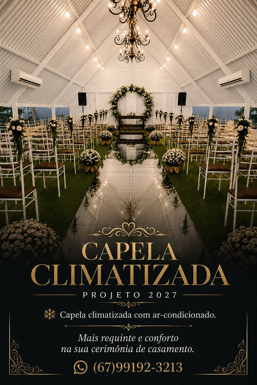 Capela Climatizada do Recanto dos Pássaros — elegância em flores, ambiente premium para cerimônias de casamento